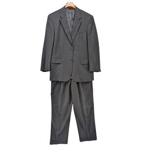 Jos A Bank Executive Suit Mens Black Pinstripe Wool Jacket Size 40R Pants 34x28